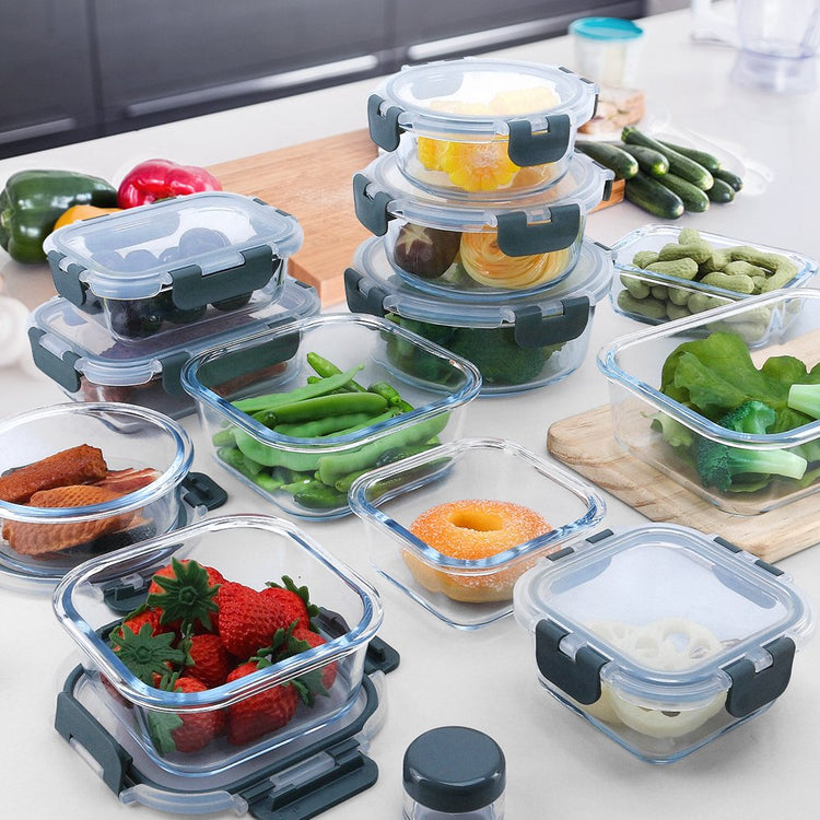 Glass Food Storage Containers with Lids, 24-Piece Glass Meal Prep Containers Set - Airtight Lunch Containers, Microwave, Oven, Freezer and Dishwasher Friendly