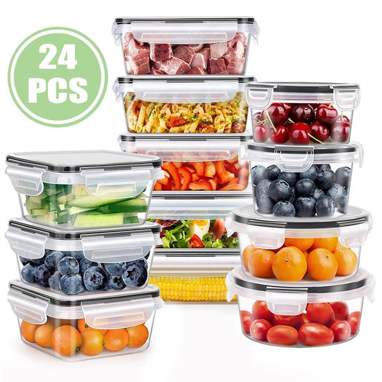 24 Pcs Food Storage Containers with Lids Airtight (12 Containers & 12 Lids), Plastic Meal Prep Container for Pantry & Kitchen Organization, Bpa-Free, Leak-Proof