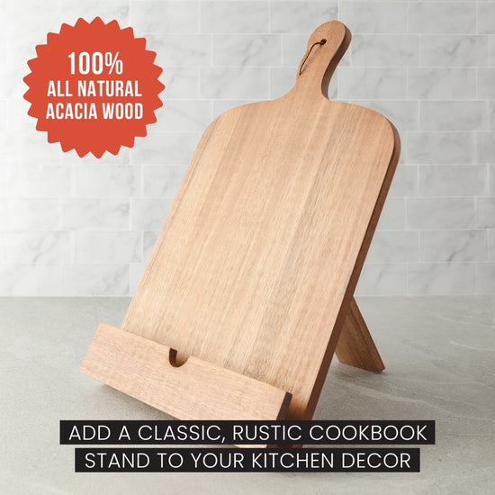 Classic Cookbook Recipe Stand, 100% Acacia Wood - Brown 14.6 X 9.4 X 1.8 In