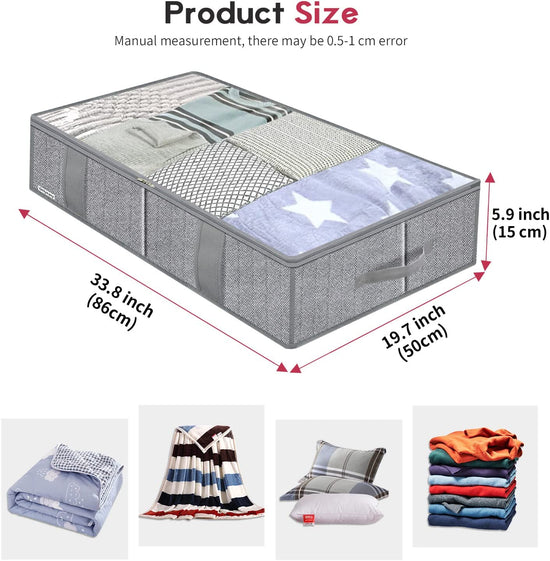 Breathable under Bed Storage Bags with 4 Reinforced Handles and Sturdy Side Wall, 2 Pack Eco-Friendly Underbed Clothing Blankets Organizer with 2 Strong Zippers, Herringbone Grey, MXRUBBSS2P