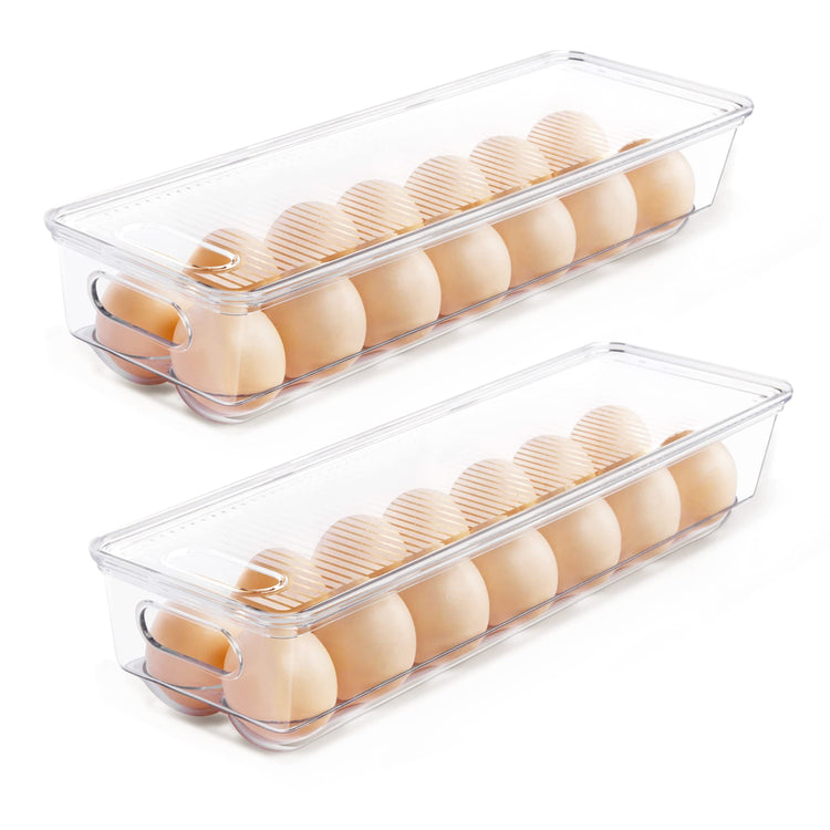 Egg Storage Container for Refrigerator, 2 PACK Egg Holder, Stackable Tray Holds 14 Eggs