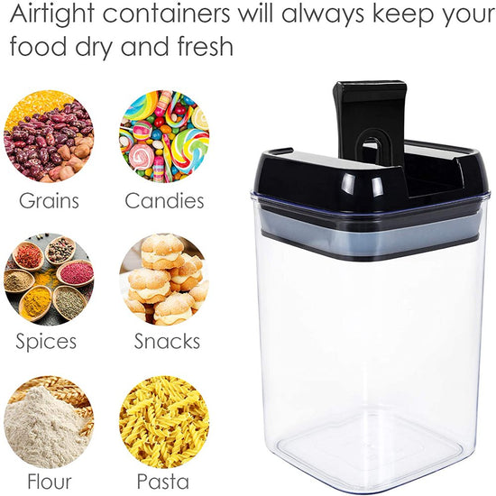Airtight Food Storage Containers, 7 Pieces BPA Free Plastic Cereal Containers with Easy Lock Lids, for Kitchen Pantry Organization and Storage with Labels and Pen, Black