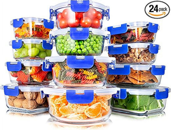24-Piece Food Storage Containers Superior Glass Food Storage, 11-35 Oz. Capacity, (Blue)