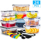 24 Pcs Food Storage Containers Set with Lids - Bpa-Free Airtight Plastic Containers for Pantry & Kitchen Organization, Meal Prep, Lunch Containers with Free Labels & Marker (12 Lids + 12 Containers)