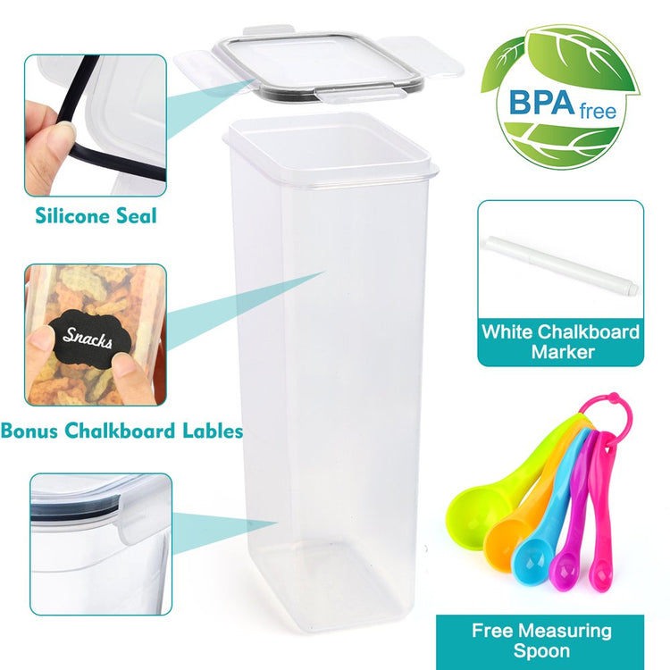 Airtight Food Storage Container Set, 21 Pcs Food Canisters for Kitchen, Pantry Organization and Storage, Plastic Cereal Container with Easy Lock Lids, Labels, Marker & Spoon Set
