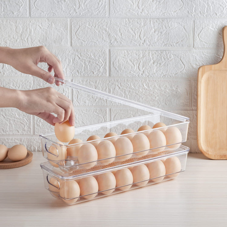 Egg Storage Container for Refrigerator, 2 PACK Egg Holder, Stackable Tray Holds 14 Eggs