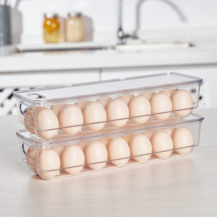 Egg Storage Container for Refrigerator, 2 PACK Egg Holder, Stackable Tray Holds 14 Eggs