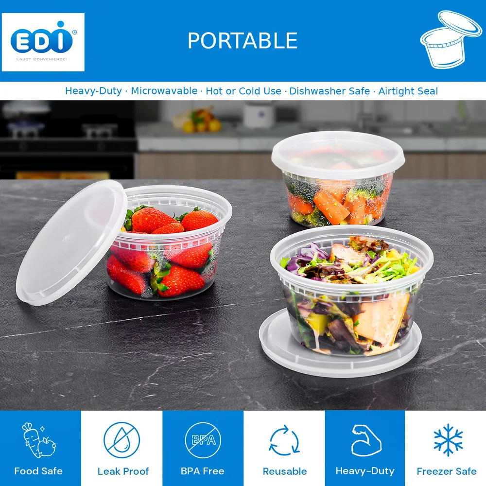 [-Round Deli Containers (12 Oz, 25)] Plastic Deli Food Storage Containers with Airtight Lids | Microwave-, Freezer and Dishwasher-Safe | BPA Free | Heavy-Duty | Meal Prep | Leakproof | Recyclable