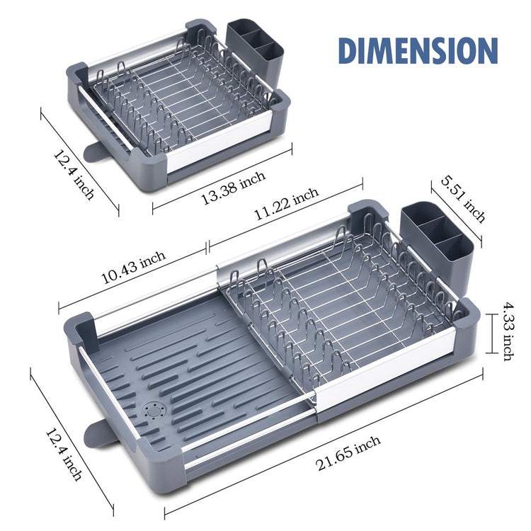 Aluminum Extendable Dish Drying Rack, Adjustable Dish Drainer for Kitchen, Kitchen Countertop Storage Dish Rack