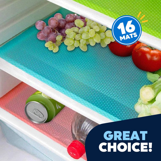 16 Pcs Refrigerator Liners Mats Washable, Refrigerator Mats Liner Waterproof Oilproof, Fridge Liners for Shelves, Cover Pads for Freezer Glass Shelf Cupboard Cabinet Drawer (4 Color Mixed)