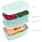 Classic - All-In-One Stackable Bento Lunch Box Container - Modern Bento-Style Design Includes 2 Stackable Containers, Built-In Plastic Utensil Set, and Nylon Sealing Strap (Coastal Aqua)