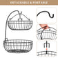 2 Tier Countertop Fruit Basket, Fruit Vegetable Storage Basket for Kitchen, Metal Wire Organization Basket, Black