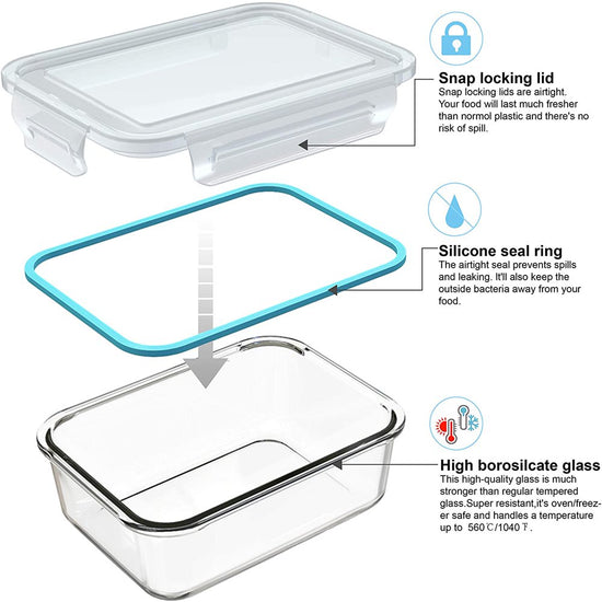 Glass Food Storage Containers with Lids, Glass Meal Prep Containers,Bpa Free (9 Lids & 9 Containers)