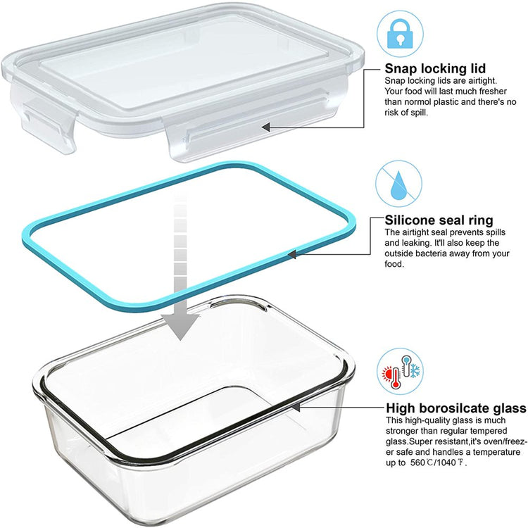 Glass Food Storage Containers with Lids, Glass Meal Prep Containers,Bpa Free (9 Lids & 9 Containers)
