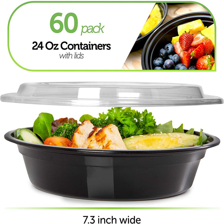 - Food Storage Containers - Disposable Meal Prep Containers - Plastic Food Containers with Lids - 60 Packs, 24 Ounces
