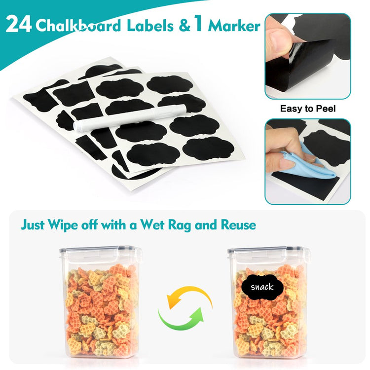 Airtight Food Storage Container Set, 21 Pcs Food Canisters for Kitchen, Pantry Organization and Storage, Plastic Cereal Container with Easy Lock Lids, Labels, Marker & Spoon Set
