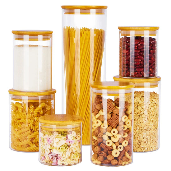 7 PACK Glass Jar with Bamboo Lids,  Glass Food Storage Canister Set, for Kitchen, Pantry Organization