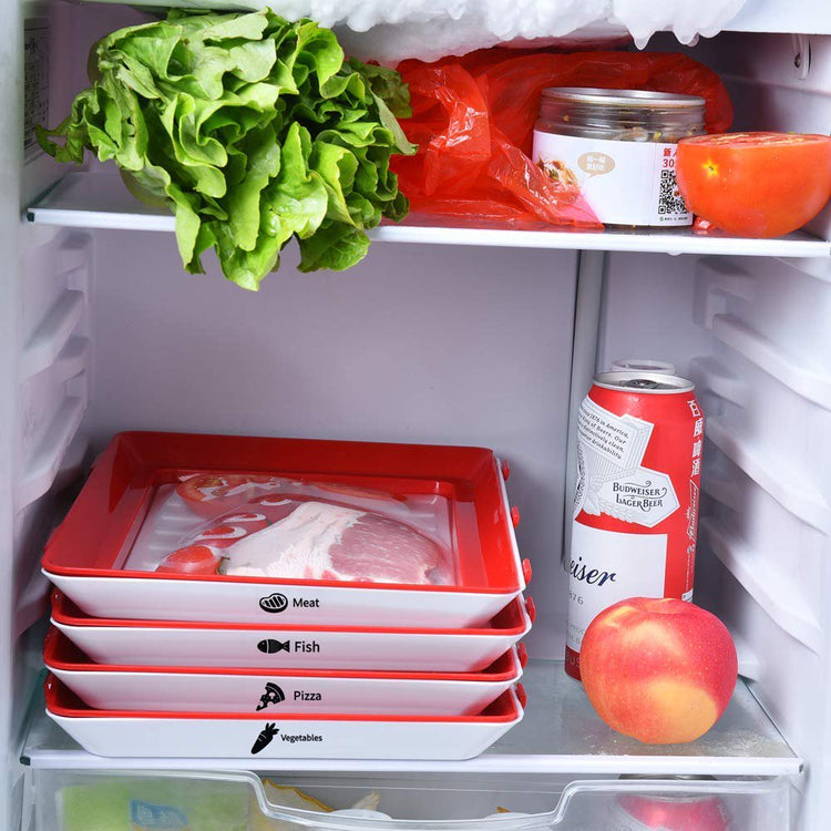 "" Food Tray Stackable Creative Food Preservation Tray Reusable, Durable, Superior for Keeping Food Fresh, Dishwasher & Freezer Safe (4 Pcs Trays )