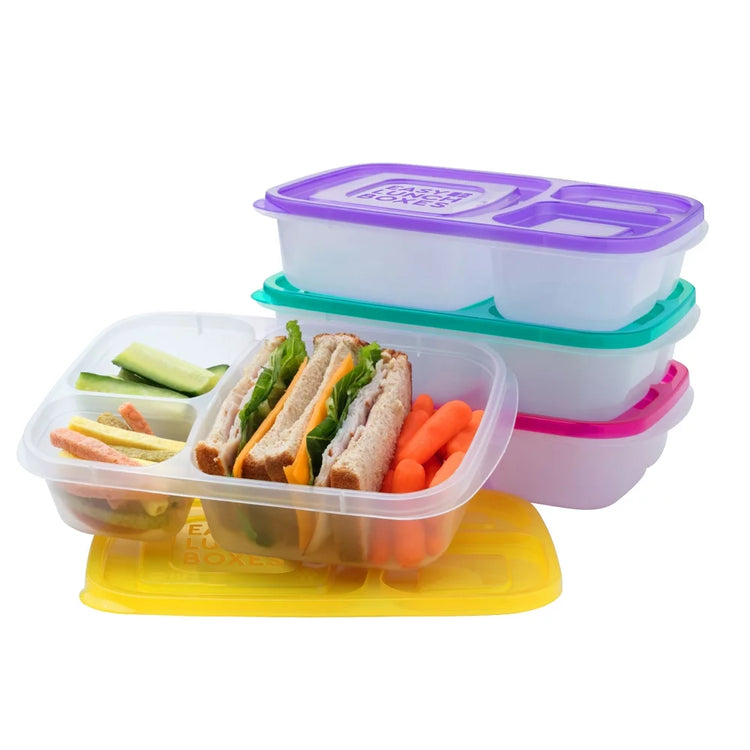 - Bento Lunch Boxes - Reusable 3-Compartment Food Containers for School, Work, and Travel, Set of 4, Brights