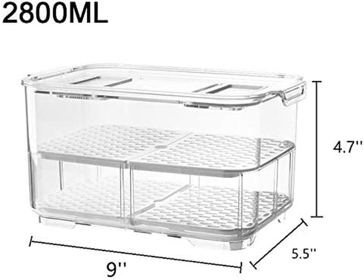 Produce Saver Fruit Container, Fridge Food Storage Containers Stackable Refrigerator Organizer Fresh Keeper Foldable Lid with Removable Drain Tray for Fruits, Veggie Set of 2