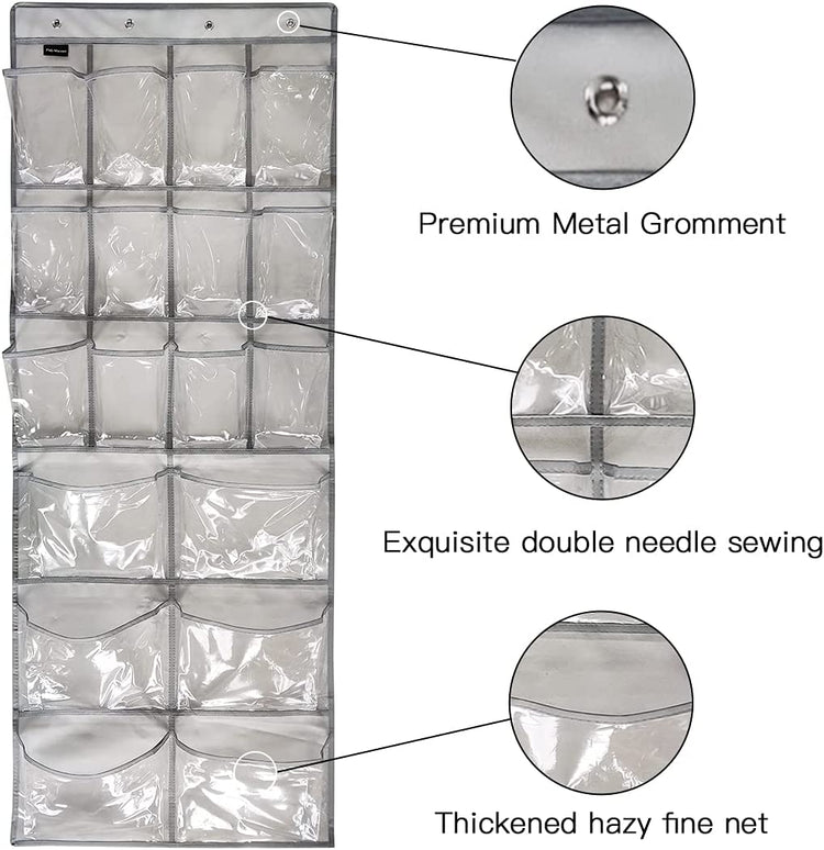 2 Pack Extra Large Hanging Crystal Clear over Door Shoe Organizers,Closet Shoe Organizer Shoe Rack Organizer Shoe Storage,12+6Pockets,8+8Hooks,Grey (59"X 21.6")