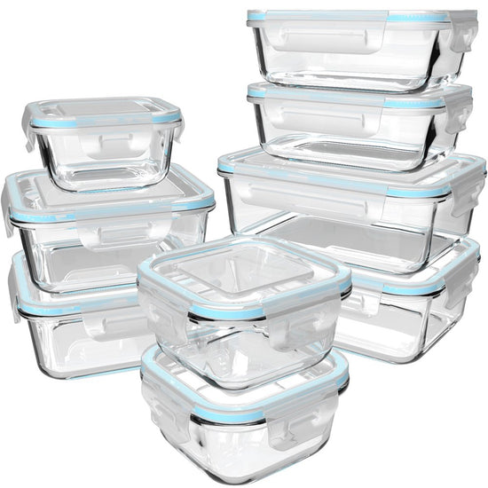 18 Piece Glass Food Storage Containers with Lids, Glass Meal Prep Containers BPA Free & Leak Proof (9 Lids & 9 Containers)