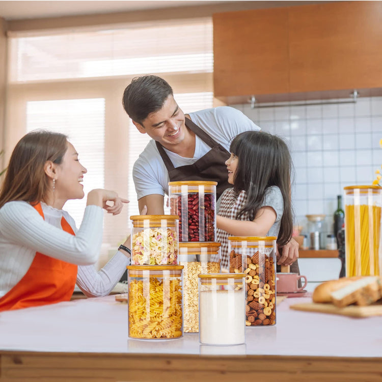 7 PACK Glass Jar with Bamboo Lids, Glass Food Storage Canister Set, for Kitchen, Pantry Organization