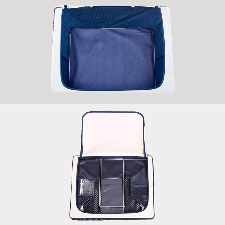 Clothes Storage Bag 100L Large Capacity Organizer with Reinforced Handle Thick Fabric for Comforters, Iron Bracket,Blankets, Bedding, Foldable with Sturdy Zipper, Clear Window,Blue (100L, 3 Pack)