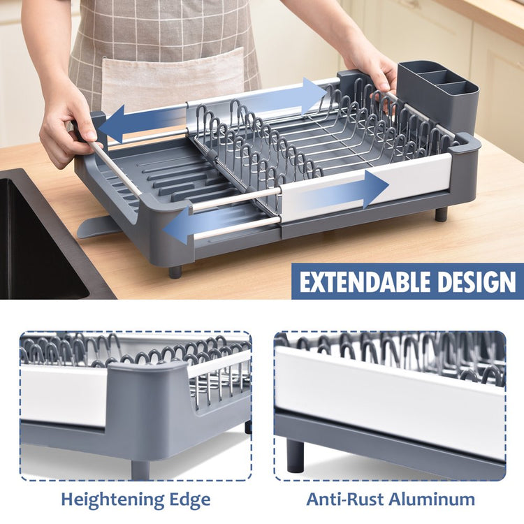 Aluminum Extendable Dish Drying Rack, Adjustable Dish Drainer for Kitchen, Kitchen Countertop Storage Dish Rack