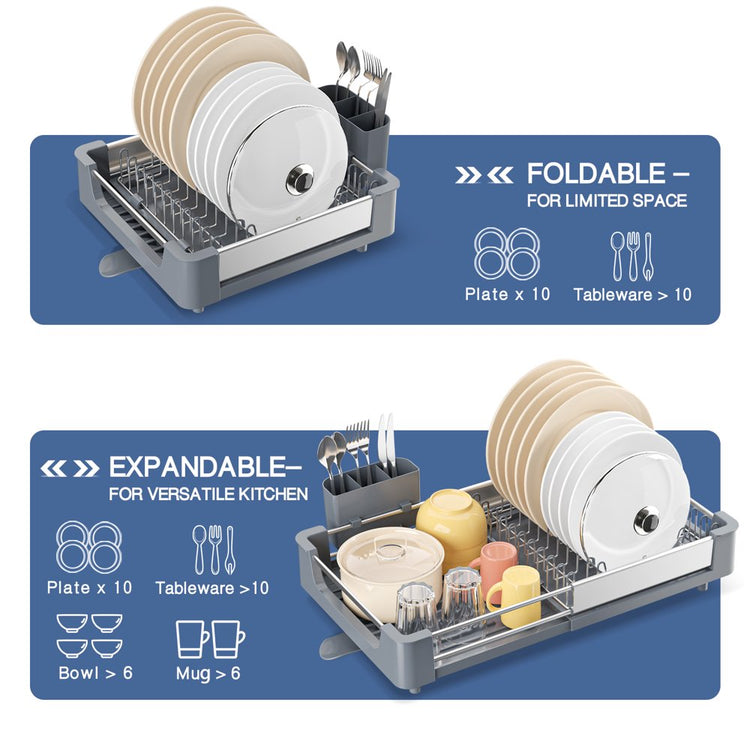 Aluminum Extendable Dish Drying Rack, Adjustable Dish Drainer for Kitchen, Kitchen Countertop Storage Dish Rack