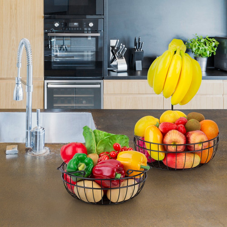 2 Tier Countertop Fruit Basket, Fruit Vegetable Storage Basket for Kitchen, Metal Wire Organization Basket, Black