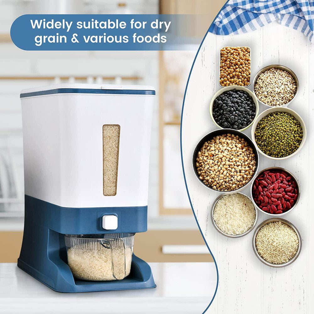 25Lbs Rice Dispensers,  Large Grain Container Storage with Lid Measuring Cylinder Moisture Proof Household Cereal Dispenser Bucket for Kitchen