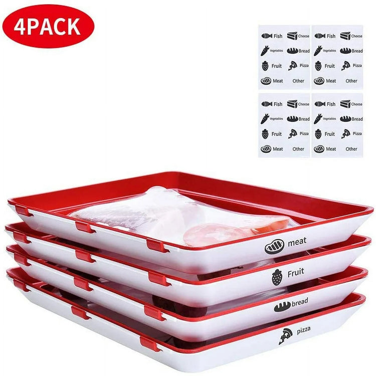 "" Food Tray Stackable Creative Food Preservation Tray Reusable, Durable, Superior for Keeping Food Fresh, Dishwasher & Freezer Safe (4 Pcs Trays )