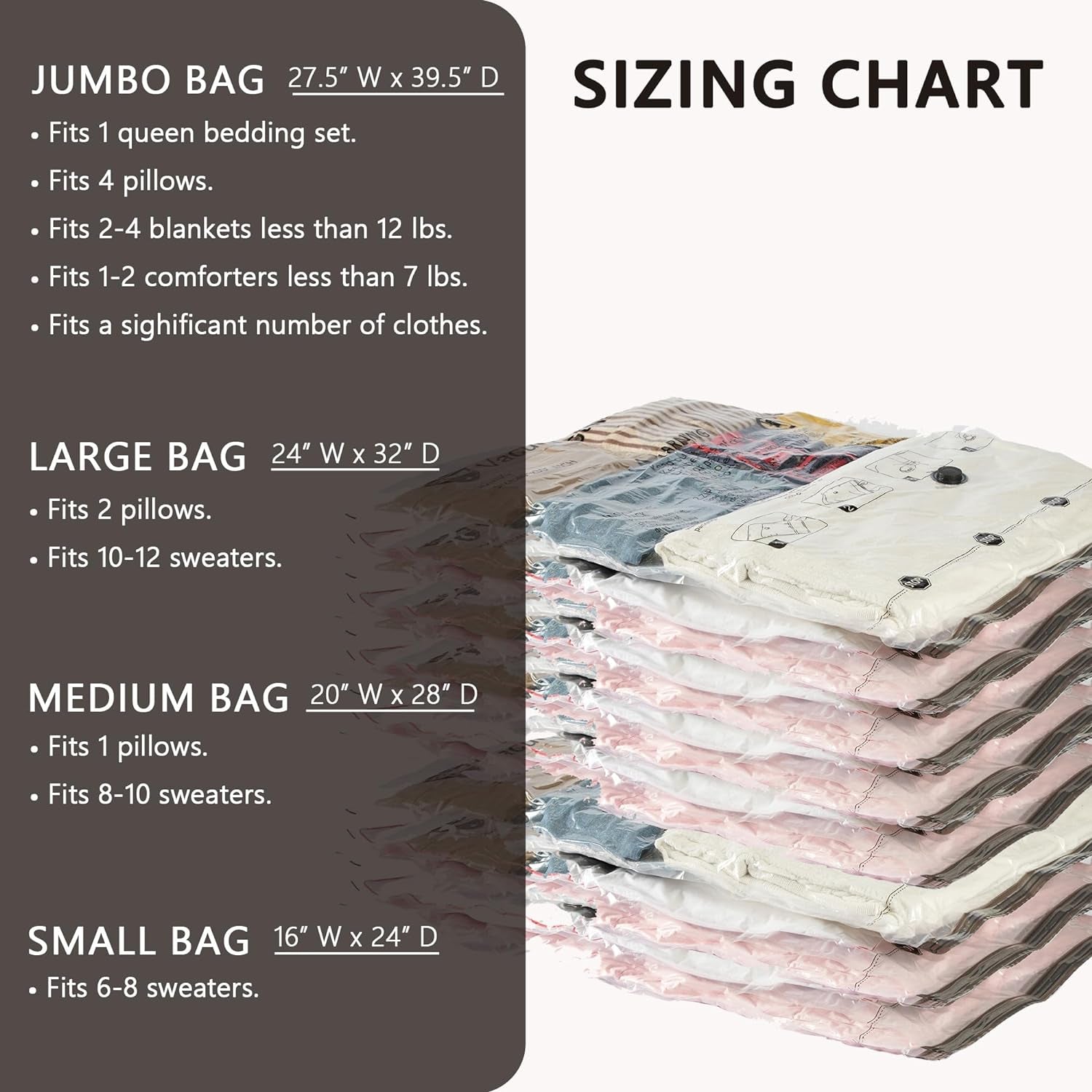 Vacuum Storage Bags, (4 Jumbo, 4 Large) Space Saver Bags with Travel Hand Pump, Compression Airtight Sealer Bags for Clothes, Bedding, Pillows, Comforters, Blankets