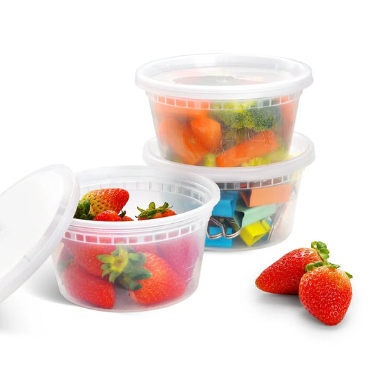 [-Round Deli Containers (12 Oz, 25)] Plastic Deli Food Storage Containers with Airtight Lids | Microwave-, Freezer and Dishwasher-Safe | BPA Free | Heavy-Duty | Meal Prep | Leakproof | Recyclable