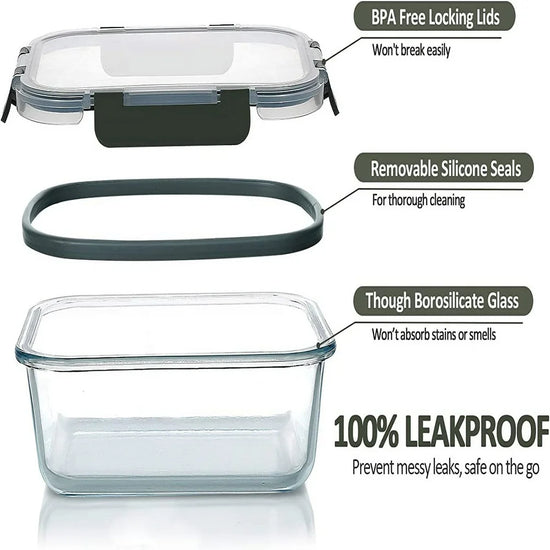 Glass Food Storage Containers with Lids, 24-Piece Glass Meal Prep Containers Set - Airtight Lunch Containers, Microwave, Oven, Freezer and Dishwasher Friendly
