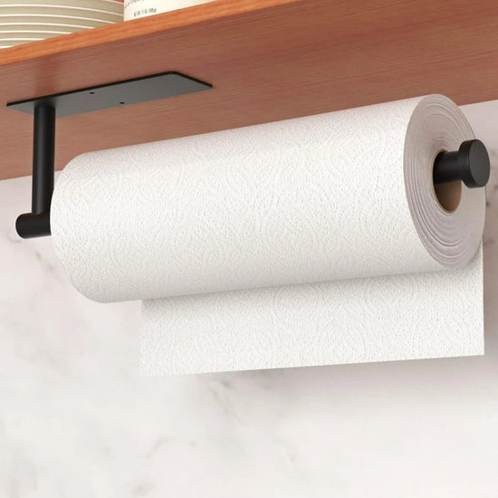 Paper Towel Holder - Self-Adhesive or Drilling, Matte Black Wall Mounted Paper Towel Rack, SUS304 Stainless Steel Kitchen Roll Holder under Cabinet