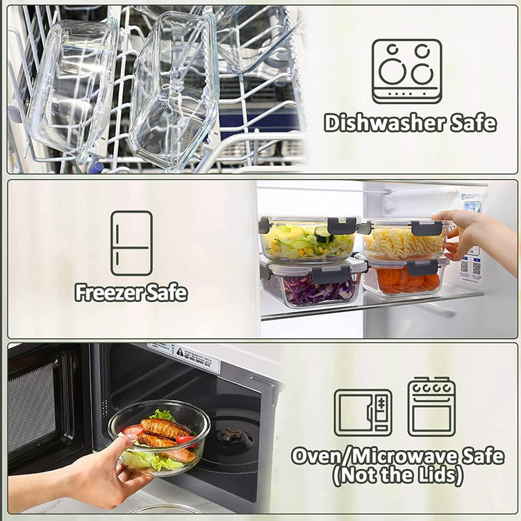 Glass Food Storage Containers with Lids, 24-Piece Glass Meal Prep Containers Set - Airtight Lunch Containers, Microwave, Oven, Freezer and Dishwasher Friendly