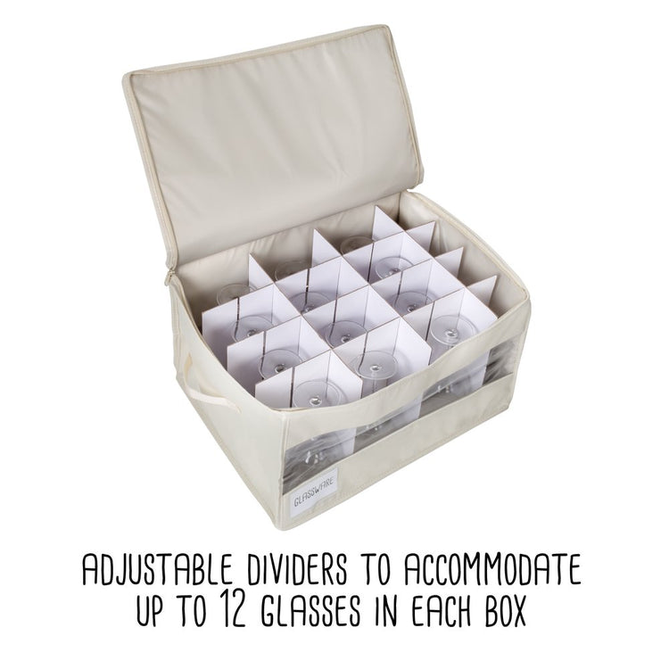 Polyester Stemware Storage Box Set of 2, Natural