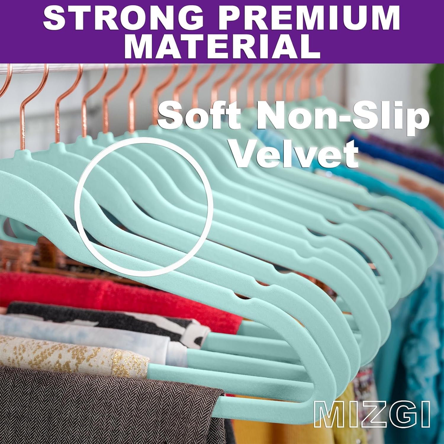 Premium Velvet Hangers (60 Pack) Heavy Duty - Non Slip Felt Hangers - Mint Green - Rose Gold Hooks,Space Saving Clothes Hangers,Durable Strong Hangers for Suits,Coats