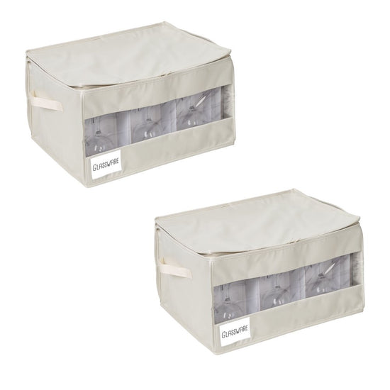 Polyester Stemware Storage Box Set of 2, Natural