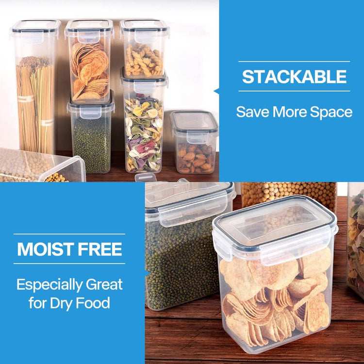 Airtight Food Storage Container Set 14 Pack - Kitchen and Pantry Organization Containers - Sugar and Cereal - Plastic Dry Food Canisters - BPA Free Plastic Cereal Containers with Easy Lock Lids
