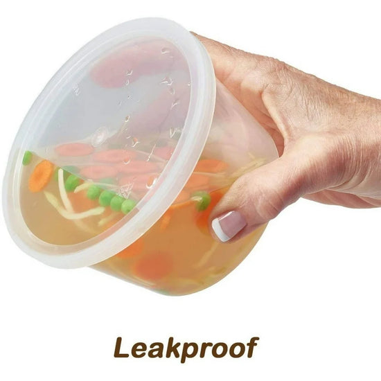 Deli Containers with Lids 16 Oz. Leakproof Bpa-Free Plastic Food Storage Cups Clear Airtight Takeout Container Heavy-Duty, Microwaveable Freezer Safe Disposable/Reusable Qty 24