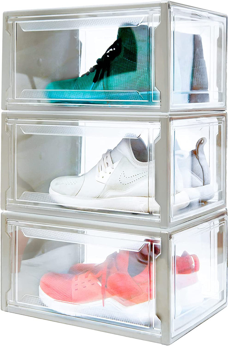 Urban Loft Premium Acrylic Shoe Boxes Stackable,Clear Shoe Organizer for Closet-Pack of 3| Large Sneaker Storage Box | Sneaker Clear Shoe Case for Sneakerheads with Drop Lid Shoe Display Case, White