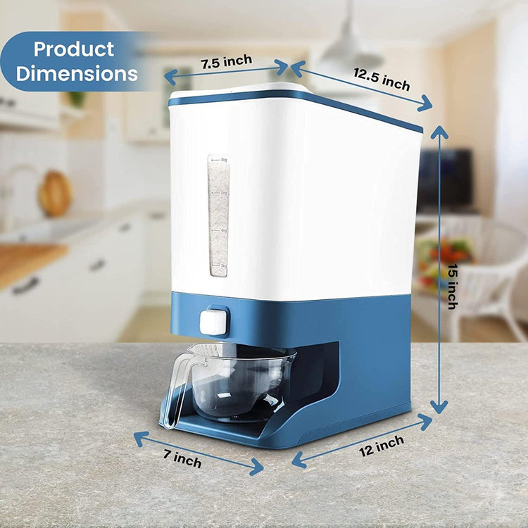 25Lbs Rice Dispensers, Large Grain Container Storage with Lid Measuring Cylinder Moisture Proof Household Cereal Dispenser Bucket for Kitchen