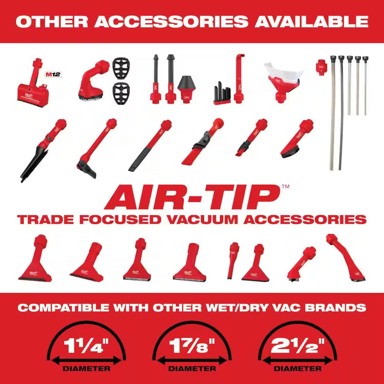 M18 FUEL 9 Gal. Cordless Dual-Battery Wet/Dry Shop Vacuum with AIR-TIP 1-1/4 In. - 2-1/2 In. (4- Piece) Automotive Kit