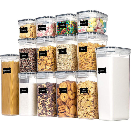 Airtight Food Storage Container Set 14 Pack - Kitchen and Pantry Organization Containers - Sugar and Cereal - Plastic Dry Food Canisters - BPA Free Plastic Cereal Containers with Easy Lock Lids