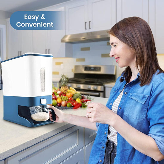 25Lbs Rice Dispensers, Large Grain Container Storage with Lid Measuring Cylinder Moisture Proof Household Cereal Dispenser Bucket for Kitchen