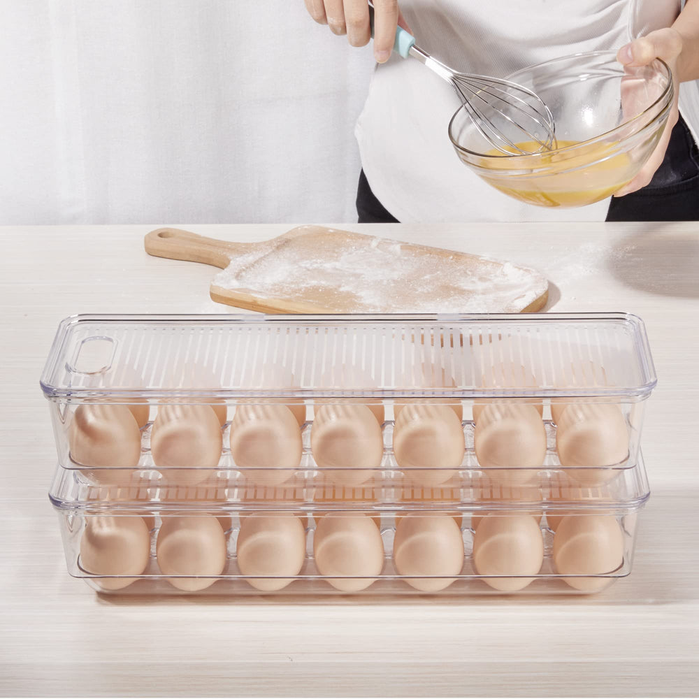 Egg Storage Container for Refrigerator,  2 PACK Egg Holder, Stackable Tray Holds 14 Eggs
