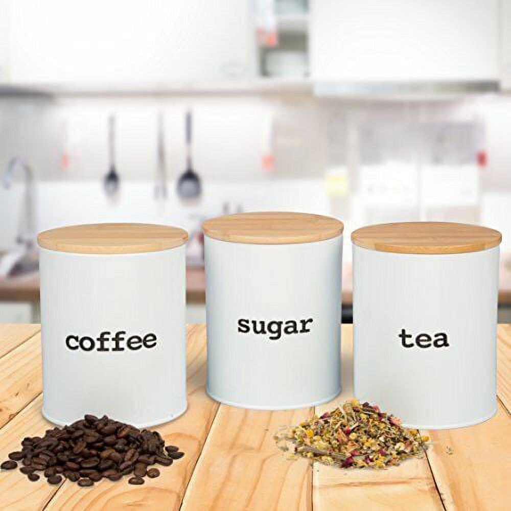 Kitchen Canister Set with Air Tight Bamboo Lids- 3 Food Storage Containers for Coffee, Tea and Sugar